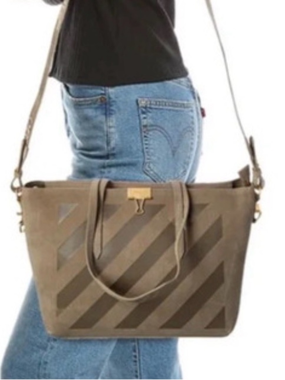 Off white NWT Taupe Striped Tote Shoulder Bag